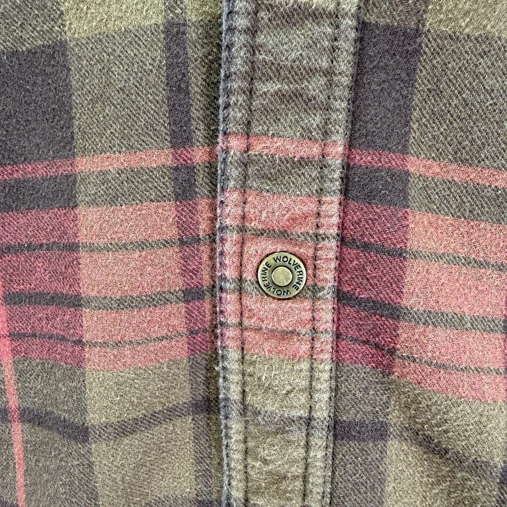 Wolverine Shirt Jacket Mens Large Brown Plaid Long Sleeve Shacket Flannel Snap